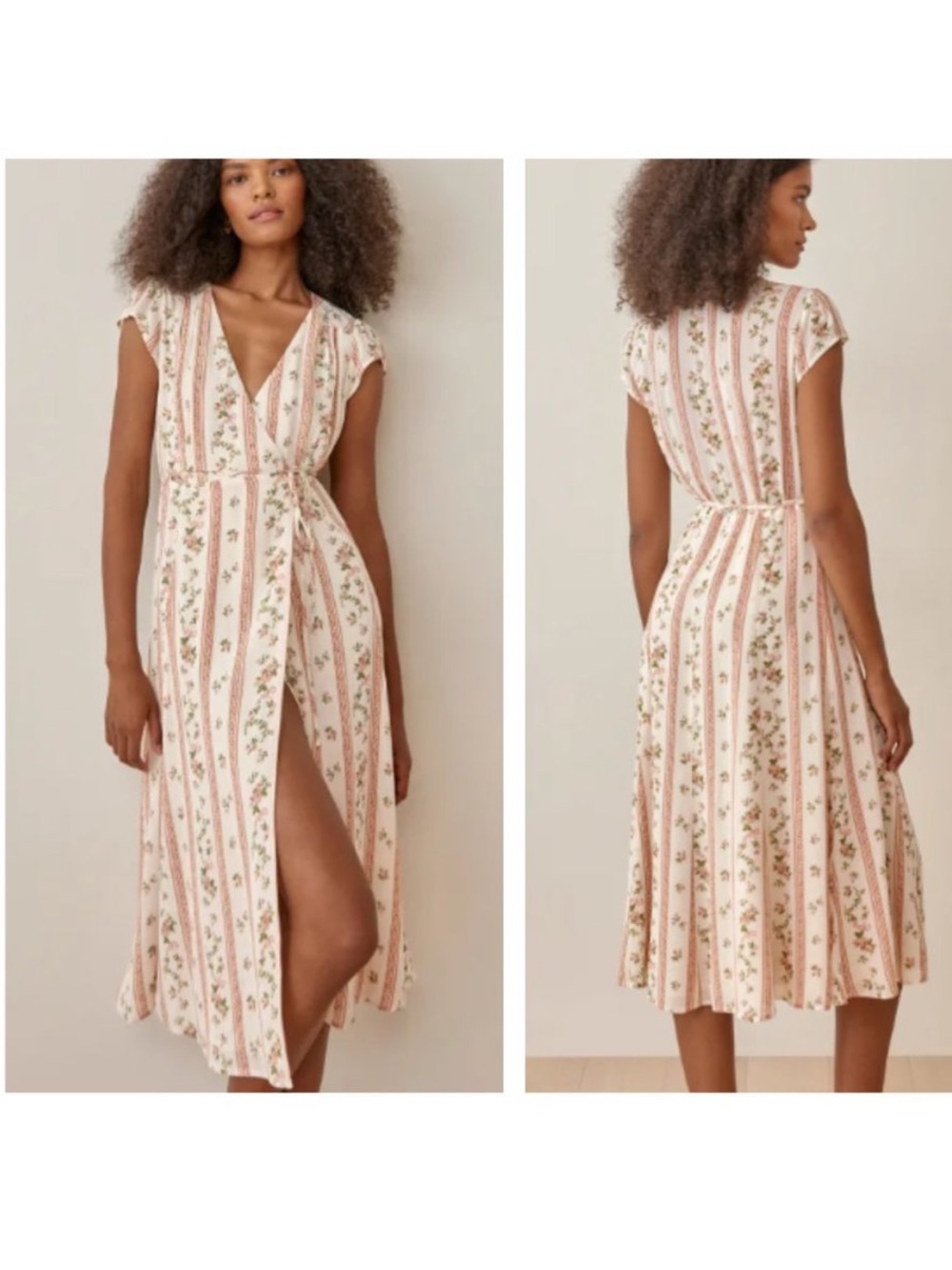 Reformation Cream Midi Wrap Dress